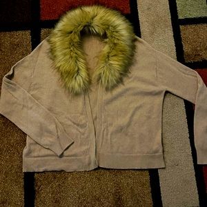 Cashmere Blend Cardigan with Detachable Faux Fur Collar